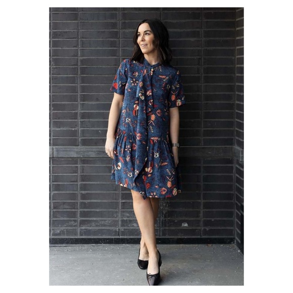 ULLA JOHNSON Adalyn Dress Blue Floral Silk Mini Size 12 Botanical Print NWT - Picture 2 of 15